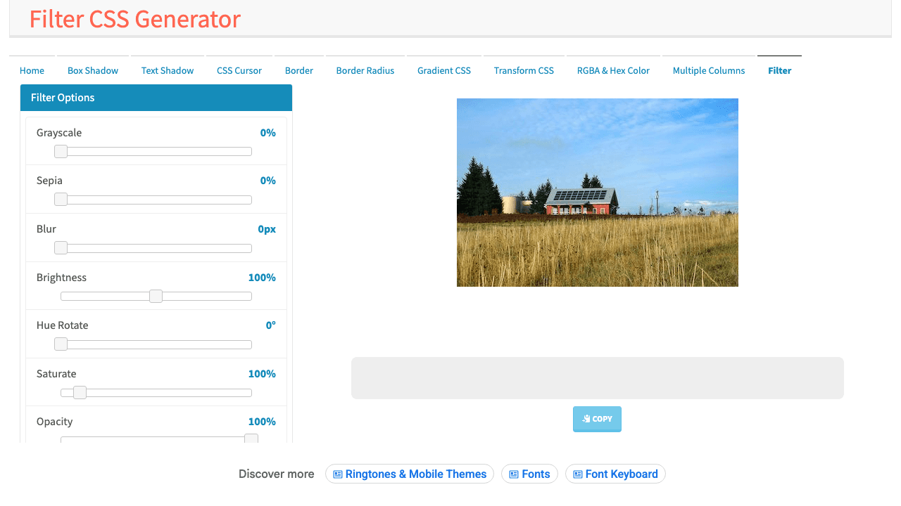 CSS Filter Generator preview