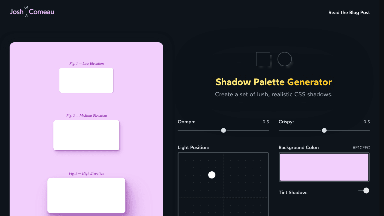 CSS Shadow Palette Generator preview