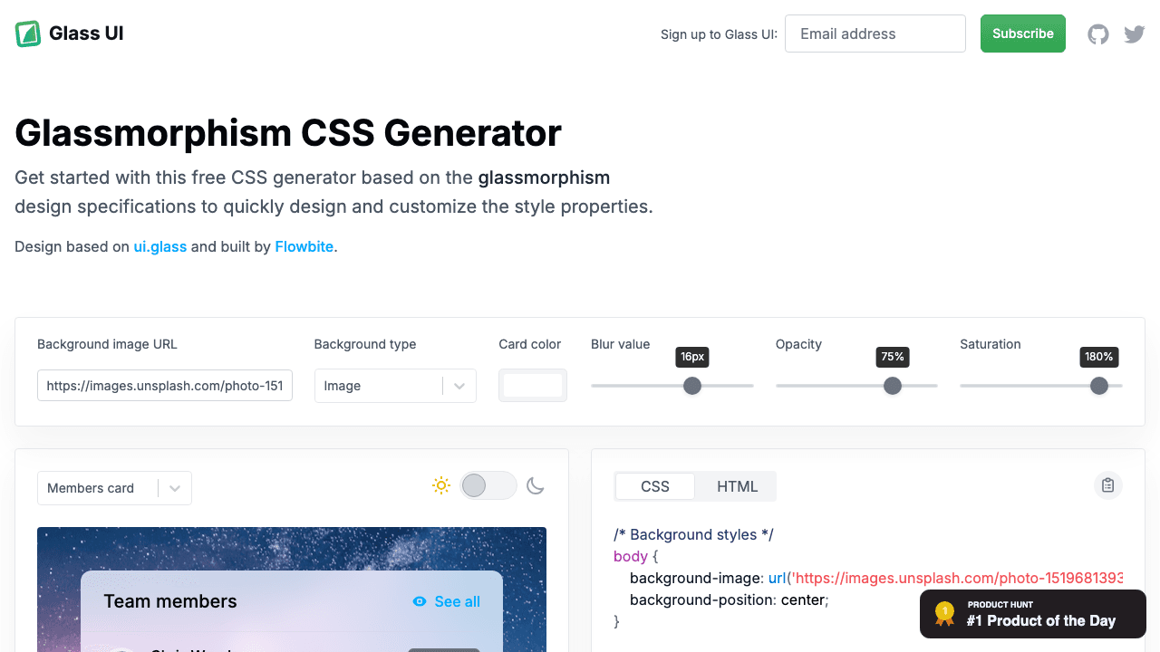 Glassmorphism CSS preview