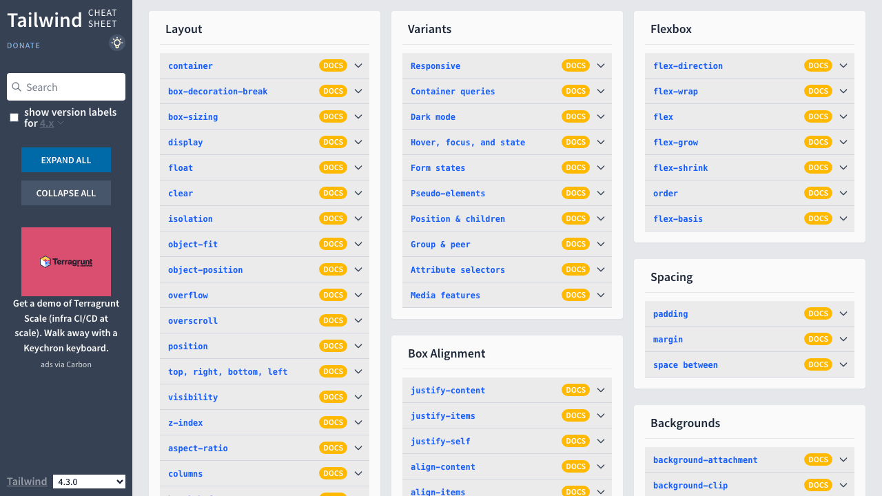 Tailwind CSS Cheat Sheet preview