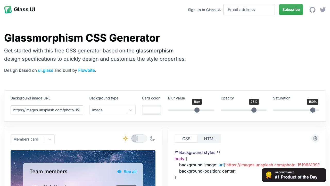 Glassmorphism CSS preview